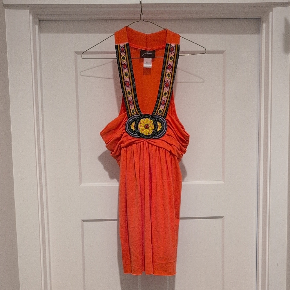Prairie New York Orange Embroidered Tank Top